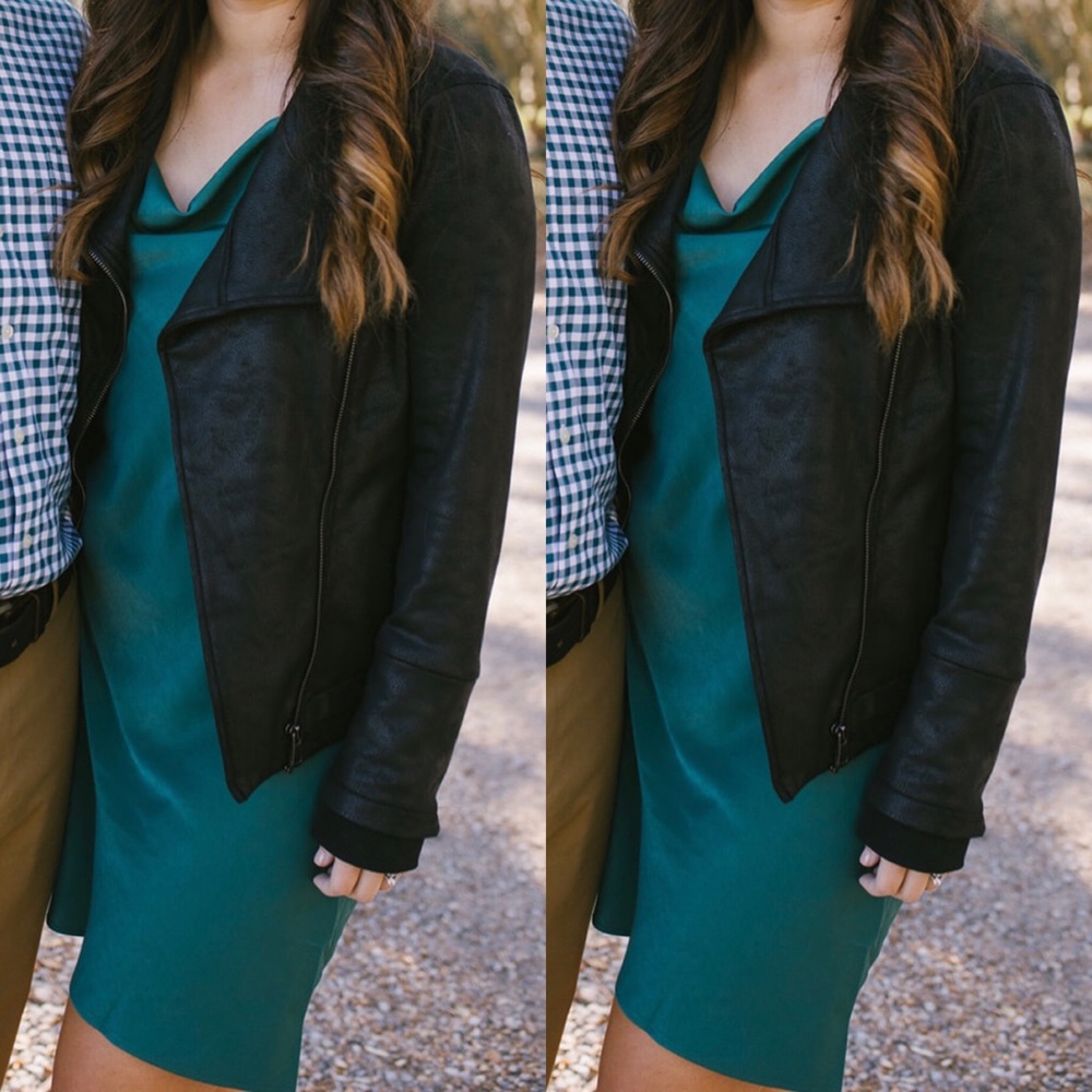 Silky emerald cowl neck dress with spaghetti straps.